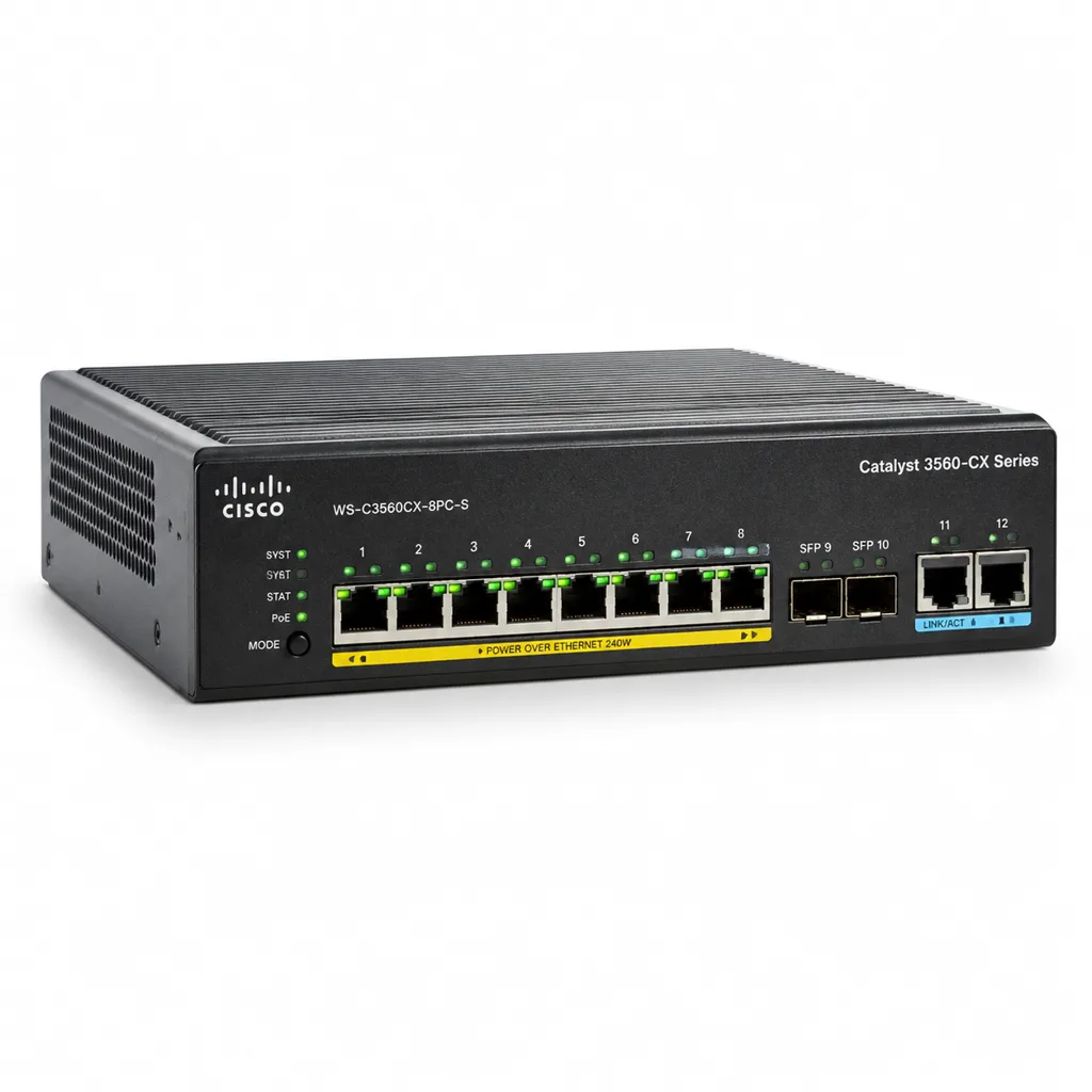 سوئیچ سیسکو مدل WS-C3560CX-8PC-S | سری 3560-CX | ۸ پورت گیگابیت PoE  | ۲ پورت آپلینک SFP و ۲ پورت اترنت