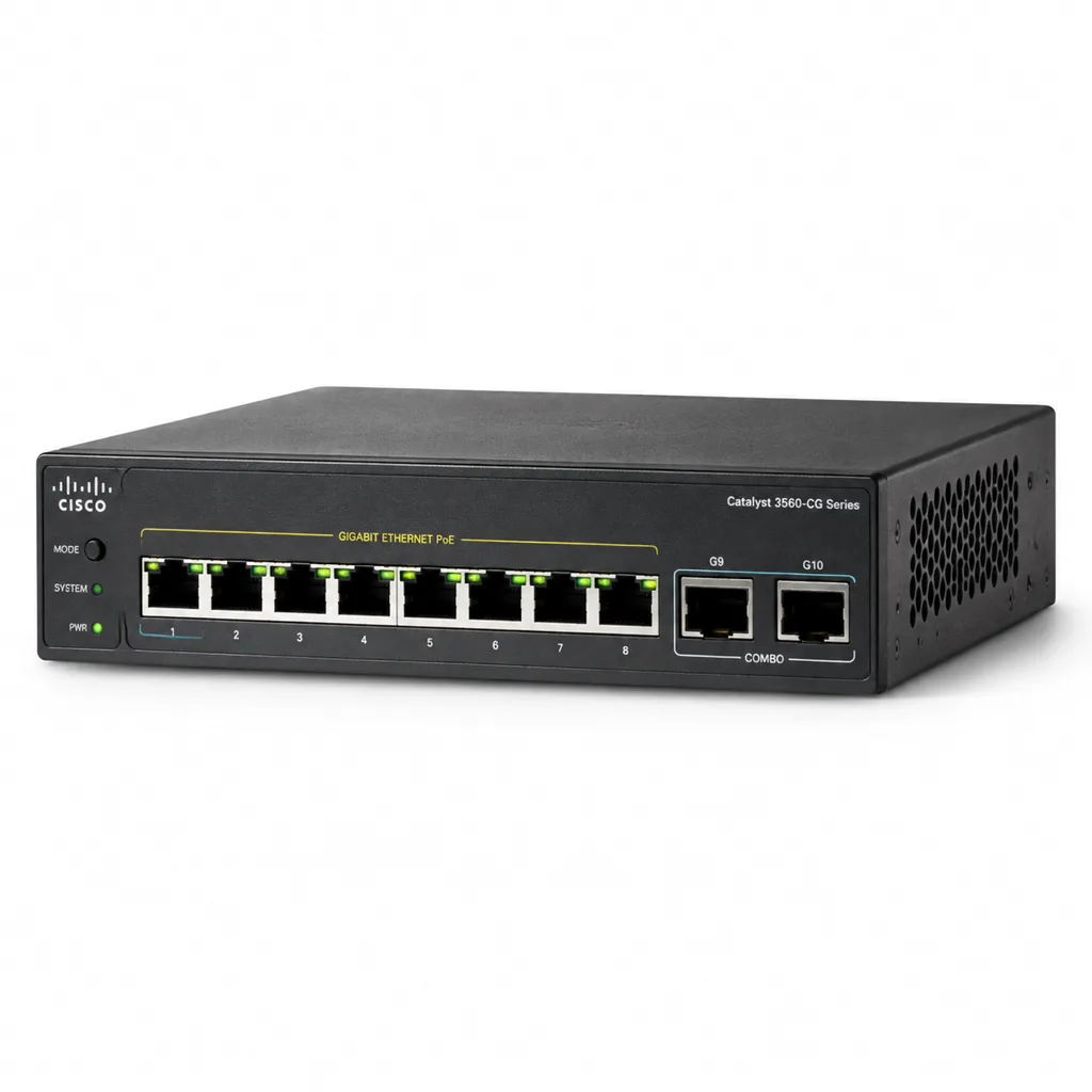 سوئیچ سیسکو مدل WS-C3560CG-8PC-S | سری 3560-CG | ۸ پورت گیگابیت PoE | ۲ پورت آپلینک Combo