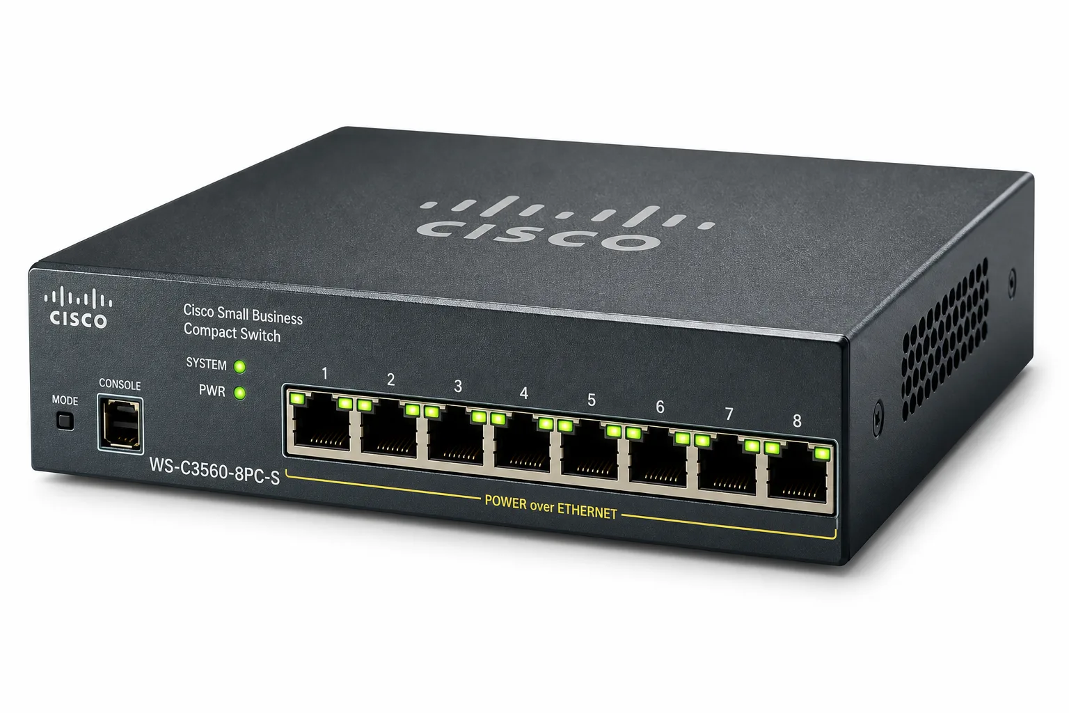 سوئیچ سیسکو مدل WS-C3560-8PC-S | سری 3560 کمپکت | ۸ پورت PoE | لایه ۳ مدیریتی