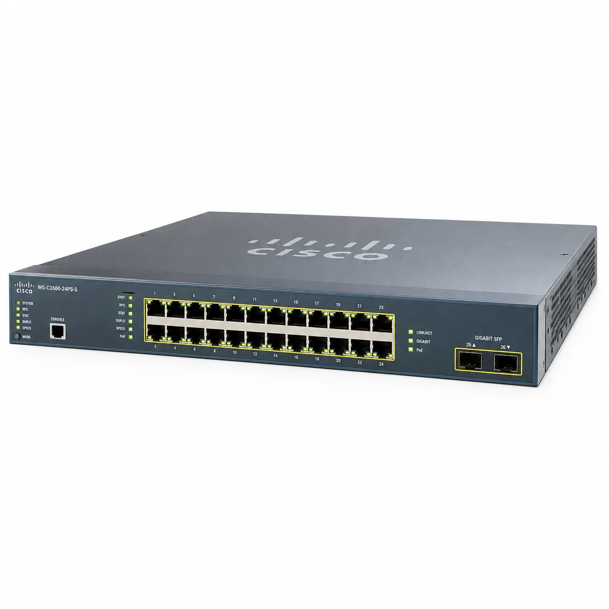 سوئیچ سیسکو مدل WS-C3560-24PS-S | سری 3560 | ۲۴ پورت PoE | ۲ پورت SFP